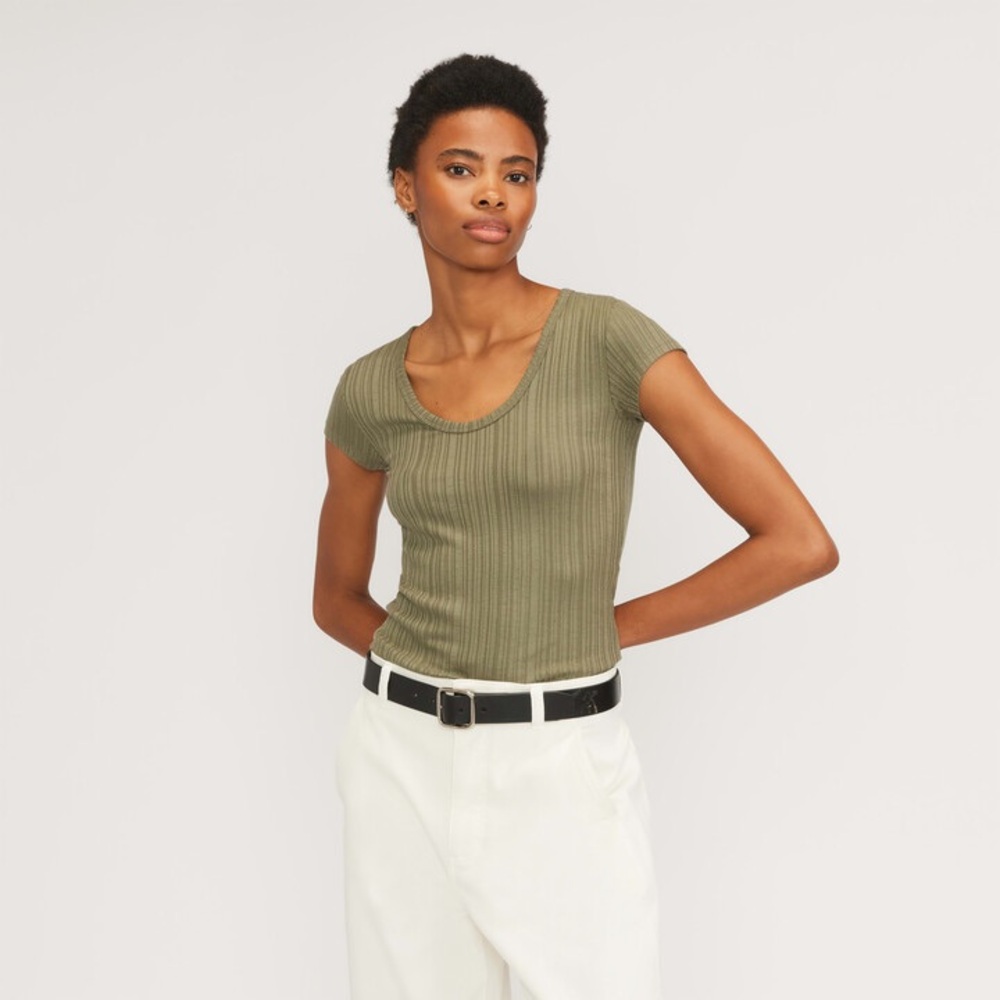 Everlane Olive Rib Soft Knit Scoop-Neck T-Shirt